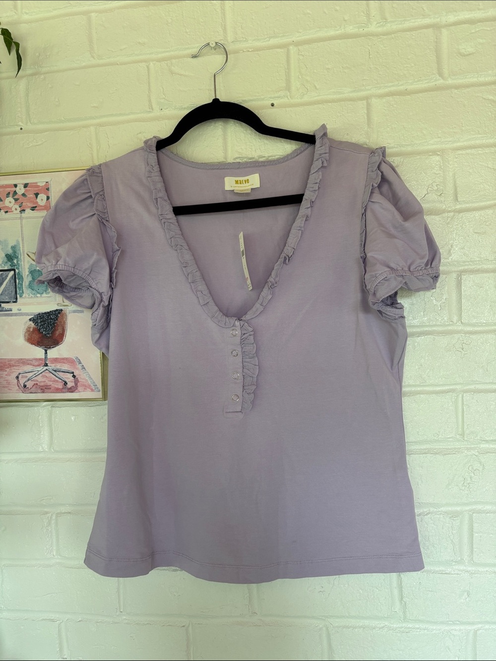 Anthropologie Lavender Ruffle V-Neck Blouse